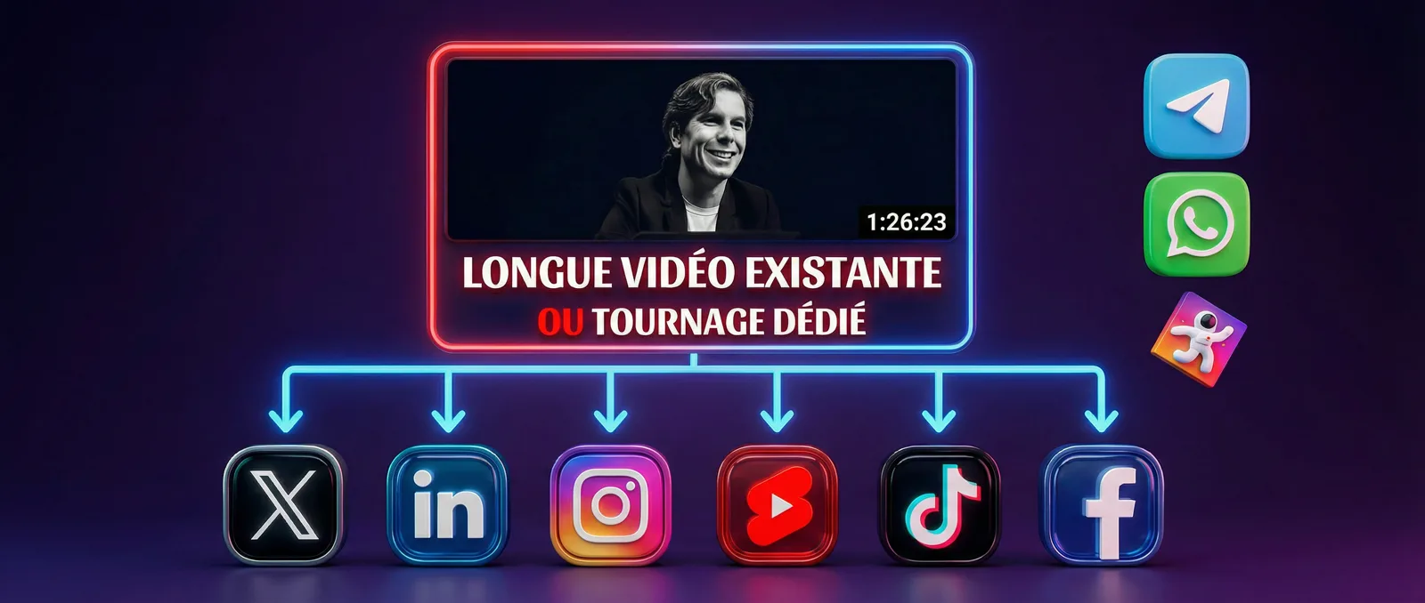Une vidéo longue diffusée automatiquement vers tous les réseaux sociaux